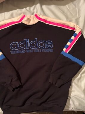adidas Black Crewneck Sweatshirt with Pink and Blue Trim